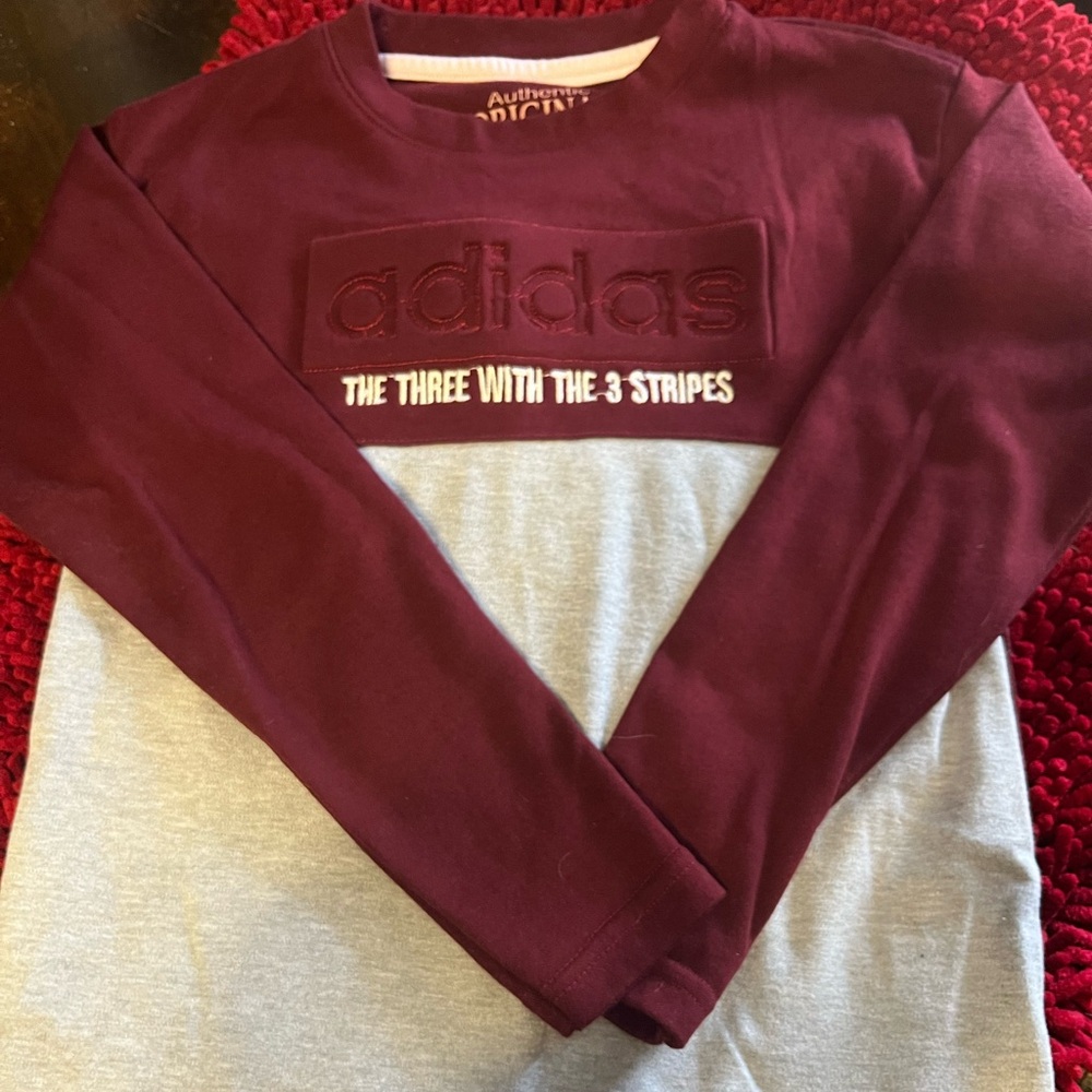 Adidas Maroon and Light Gray Long Sleeve Top